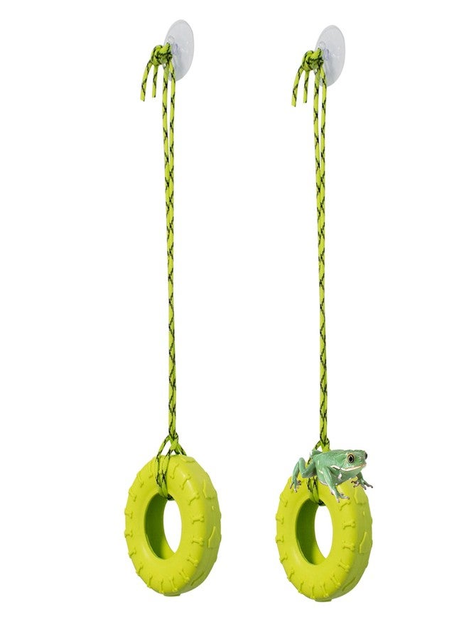 JINGHANGER 2 PCS Tree Frog Toy Tire Swing Habitat Miniature with 2 Suction Cup Hook Frog Tank Accessories Terrarium Decor Climbing Swing Reptile Amphibian Crustacean Climbing Toy - Image 1